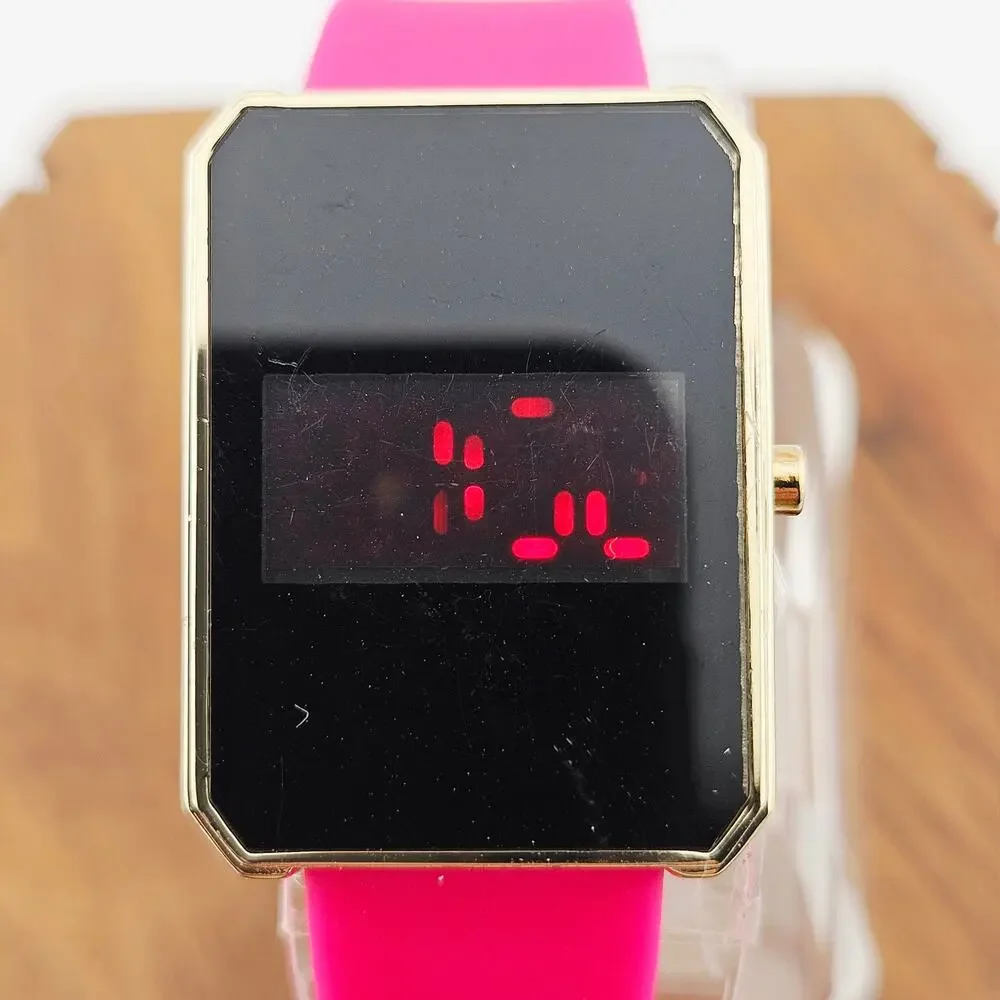Aeropostale Women's Rectangle Dial Digital Watch Sporty Hot Pink Silicone Band